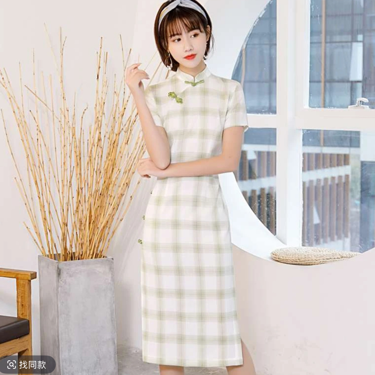 【2873 经典款 手工扣 绿色格】显瘦气质修身优雅复古中国风旗袍
