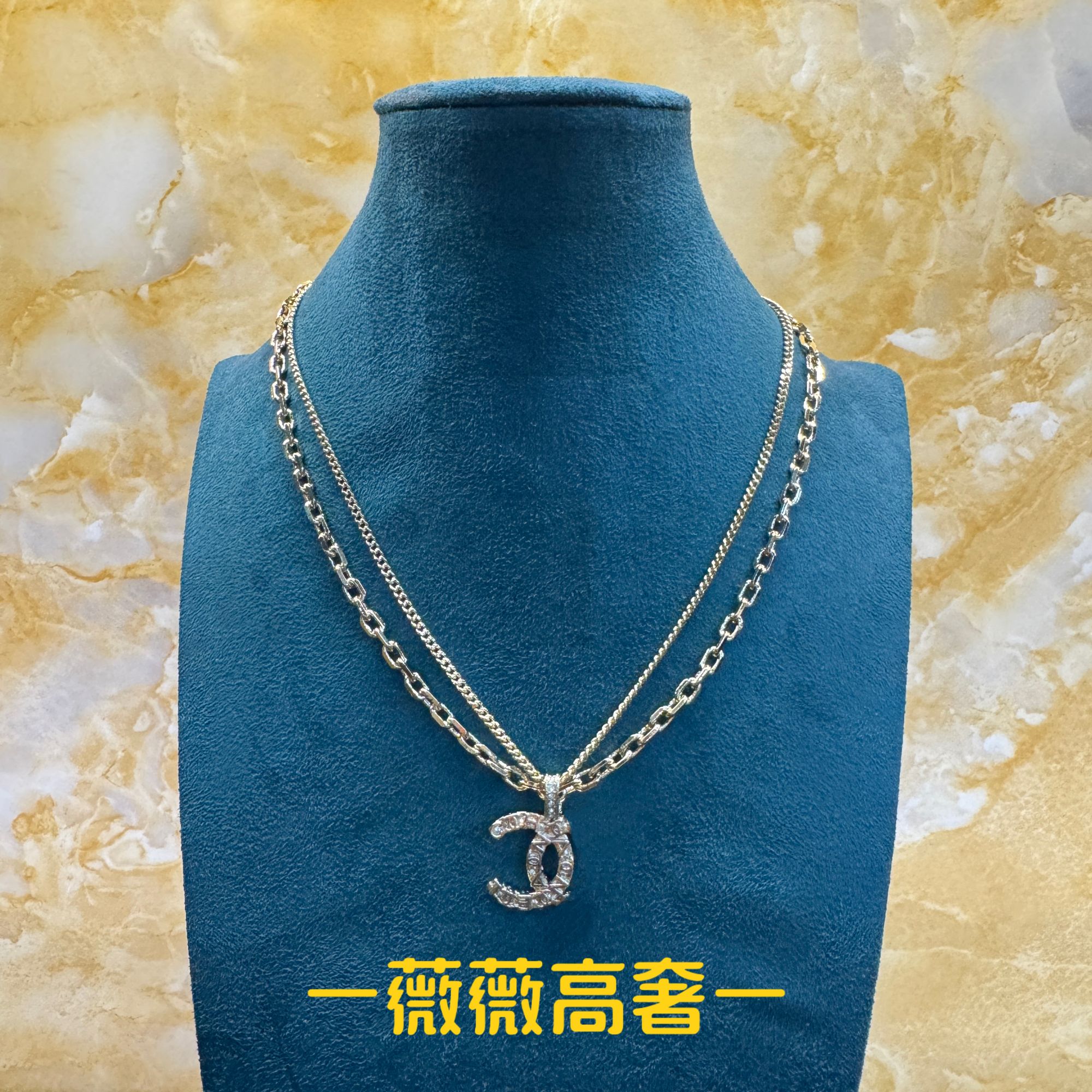 铜合金项链 【薇薇高奢】浮雕双层项链V081