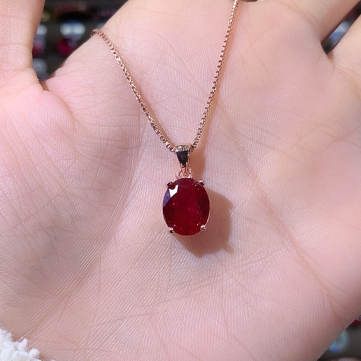 红宝石颈饰银S925镶嵌酒红玫瑰金810