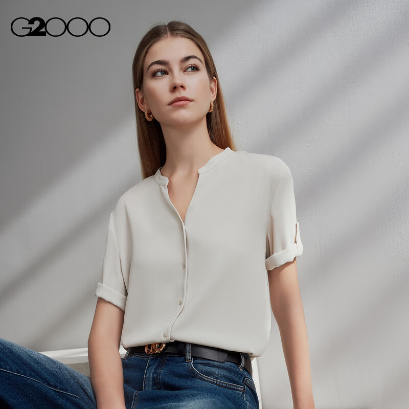 【肌理感/商场同款】G2000女装2025春夏宽松剪裁短袖休闲衬衫