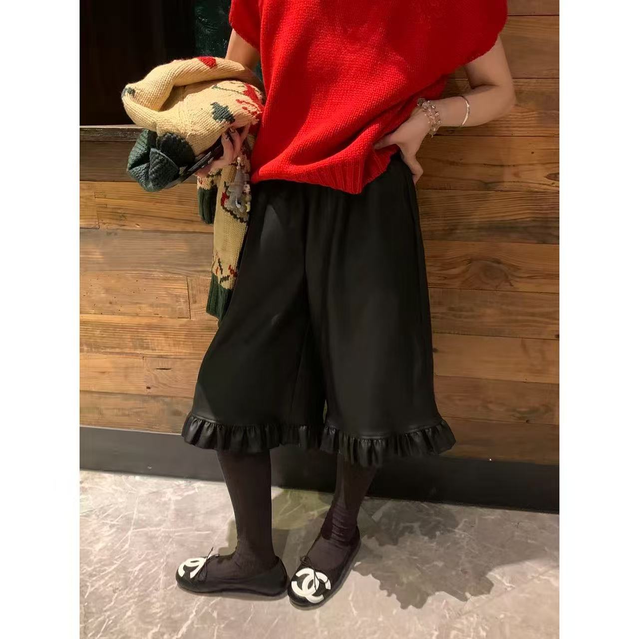 TOMATO-“五分皮中裤/中裙”松紧腰百搭木耳边五分裤/裙#678/3009