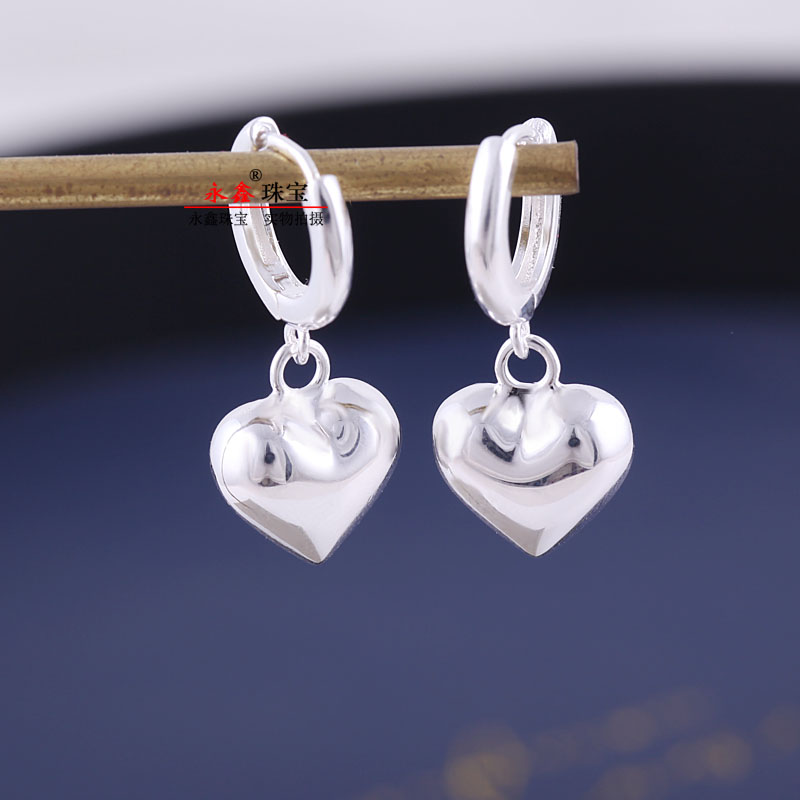 足银耳饰 999纯银心形耳环女高级感冷淡风时尚爱心耳坠耳扣防过敏