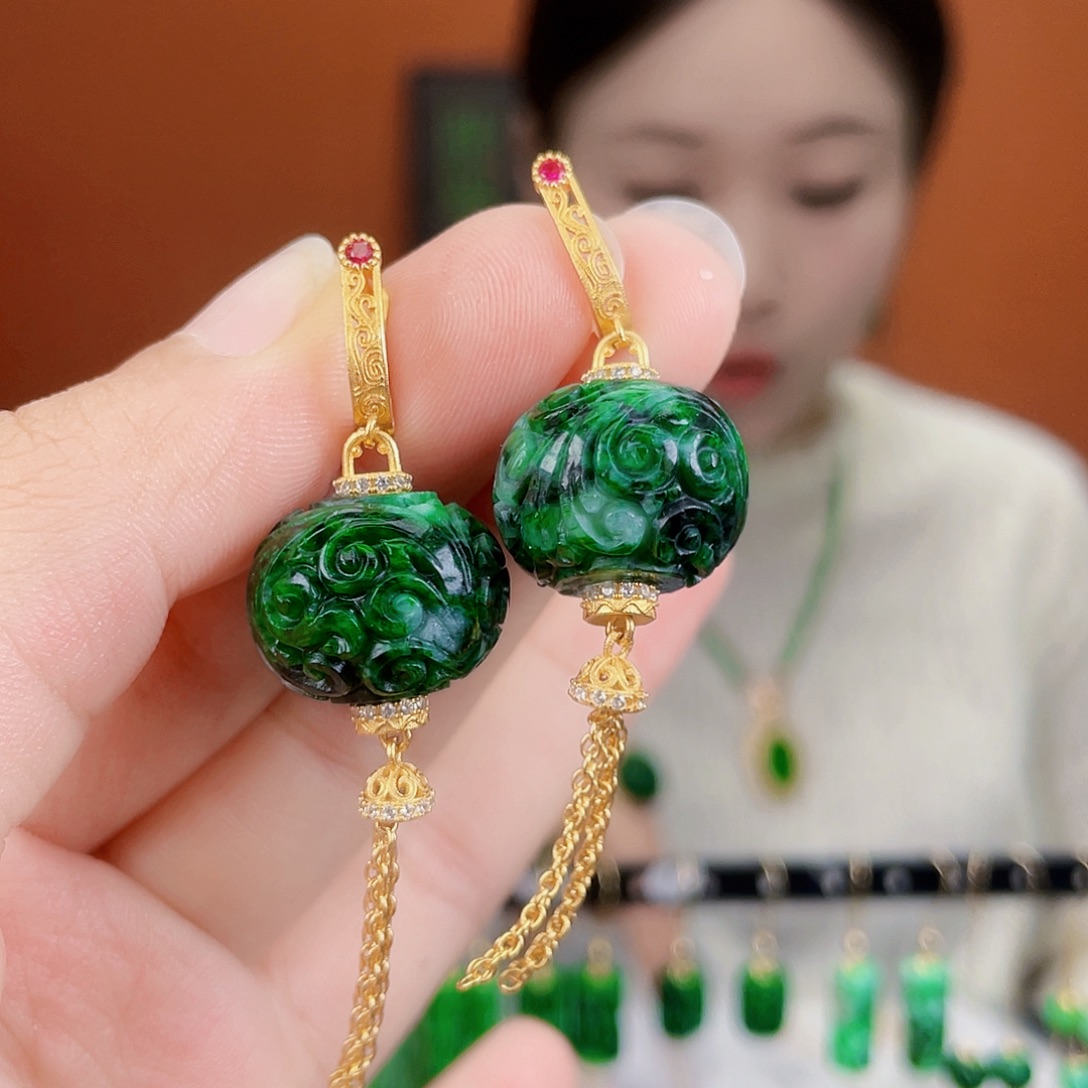 翡翠银S925镶嵌耳饰