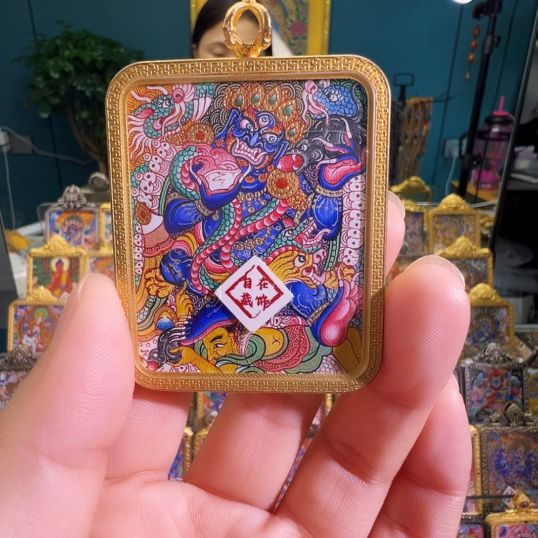 吊坠热贡纯手绘唐卡黑c