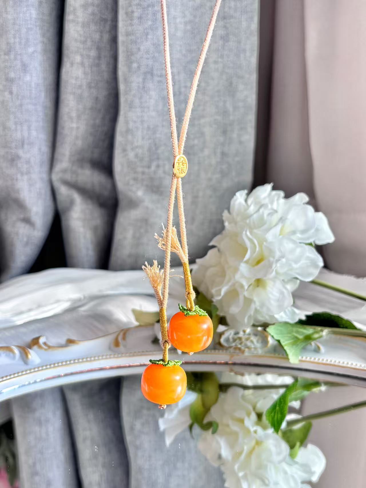 【柿柿高】橙黄腰花蜜蜡柿子新中式设计款项链（S925）