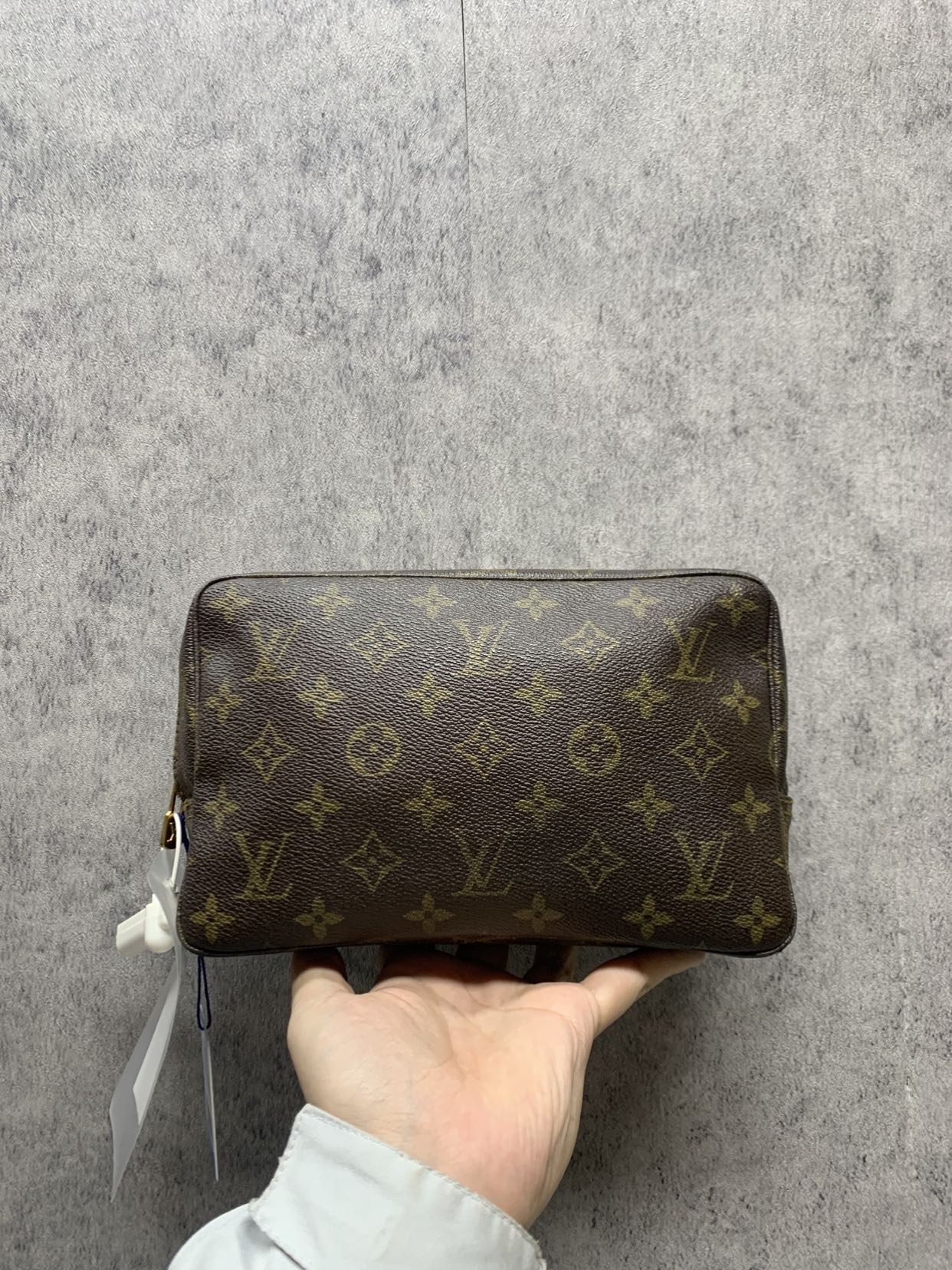 修复品中古洗漱包 棕色老花手拿斜挎包