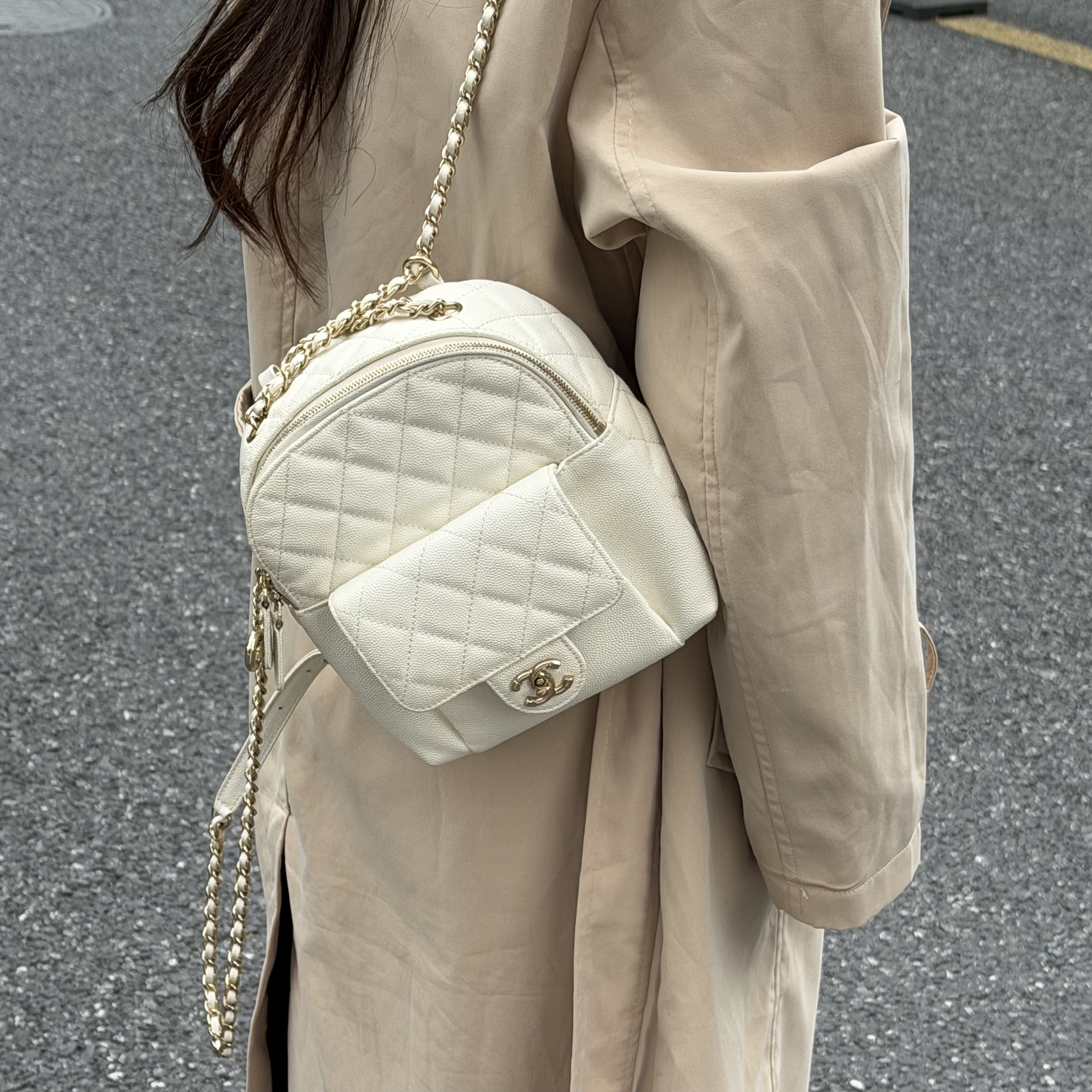 99新 Chanel/香奈儿 白金鱼子酱小号双肩包