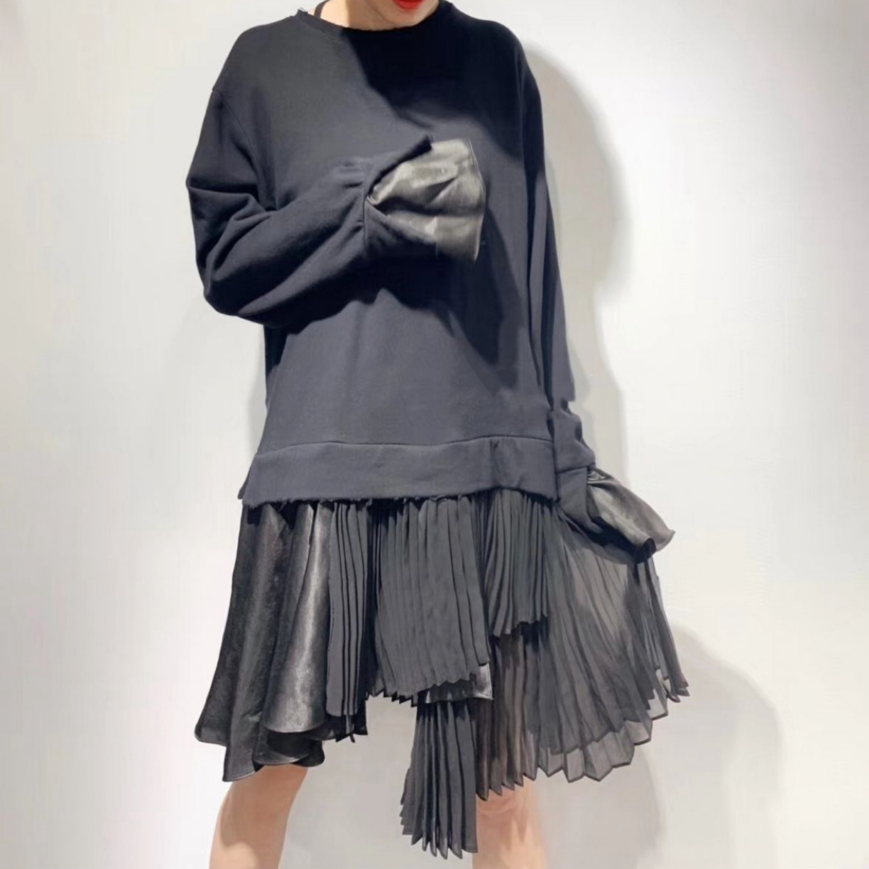 福利不退不换秋冬韩版轻奢小众设计师款假两件拼接长袖显瘦百搭