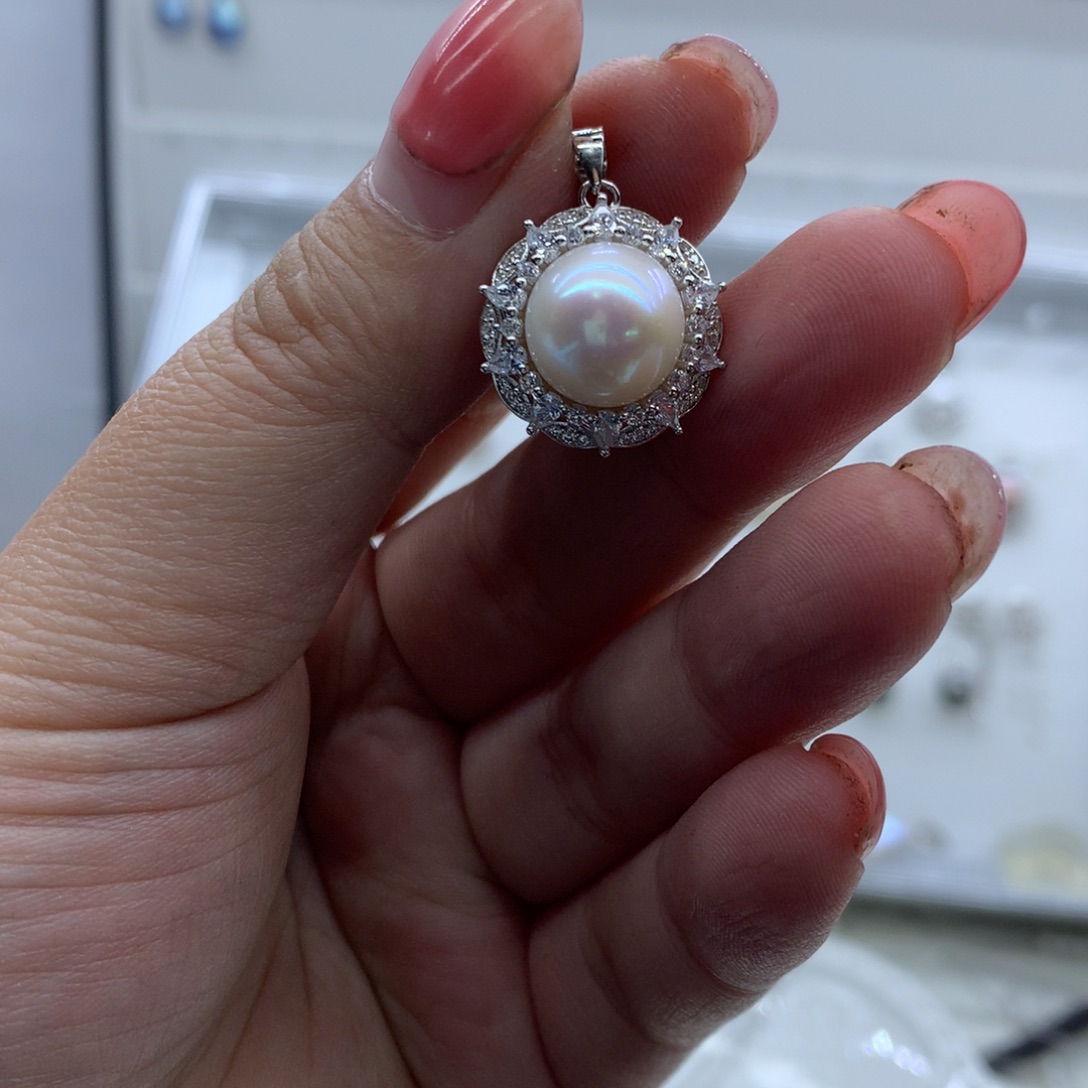 淡水珍珠银S925镶嵌吊坠(不含链)小**7