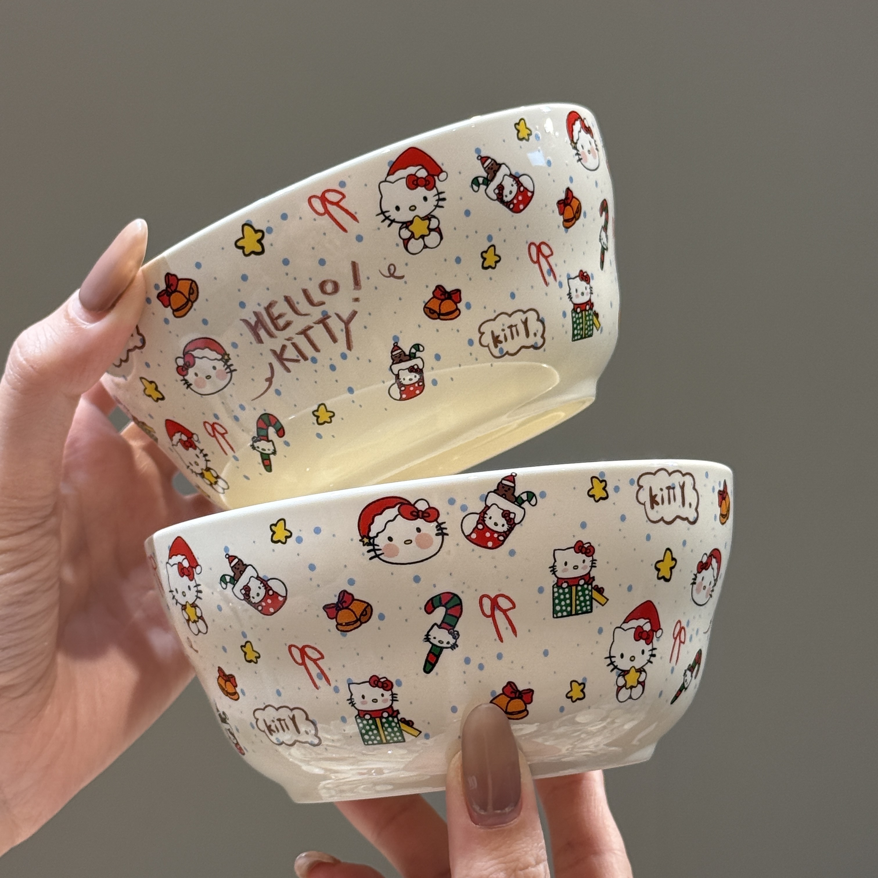 【圈和圆】出口尾单 圣诞小猫葫芦沙拉碗 五寸吃面碗陶瓷碗两个装