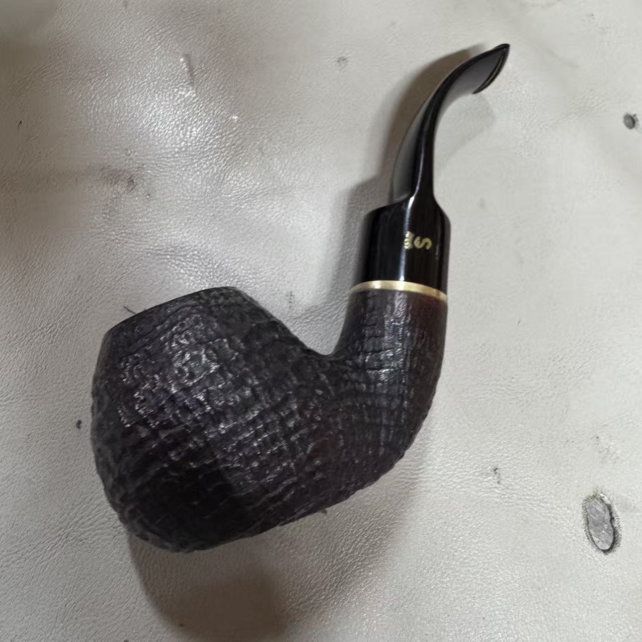 丹麦实蛋石楠木烟斗老斗金冠