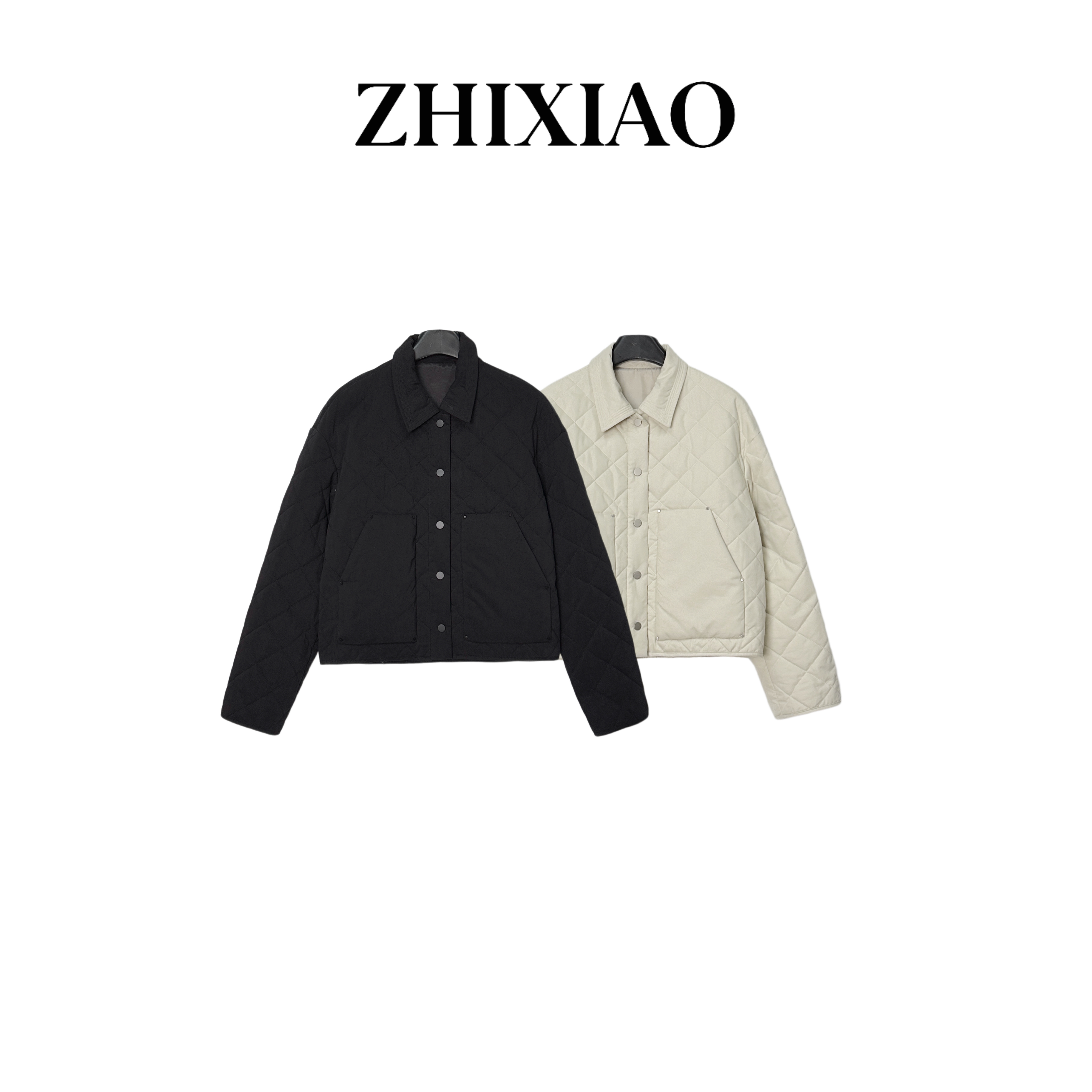 【ZHIXIAO】秋冬新款：翻领菱格棉服72653