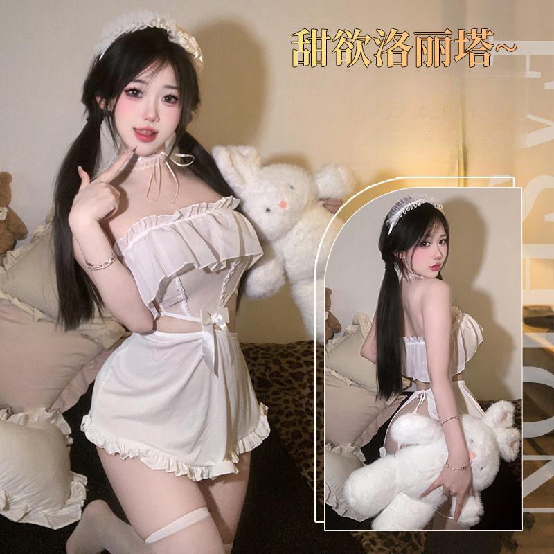 性感纯欲风镂空露背木耳花边可爱制服套装