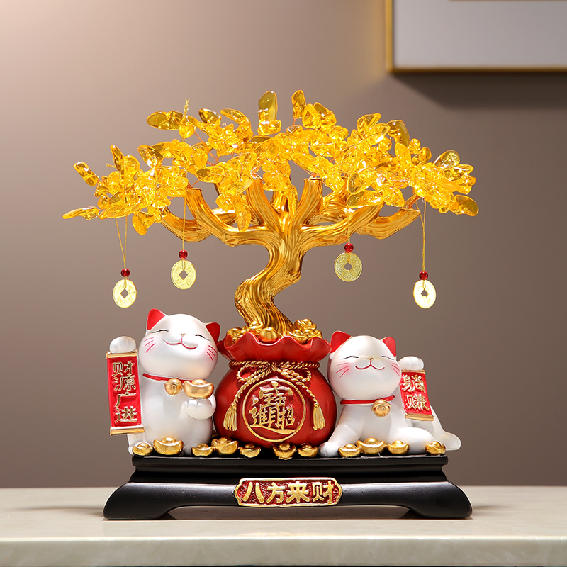 财源广进发财树招财猫摆件店铺收银台装饰客厅办公室乔迁开业礼品