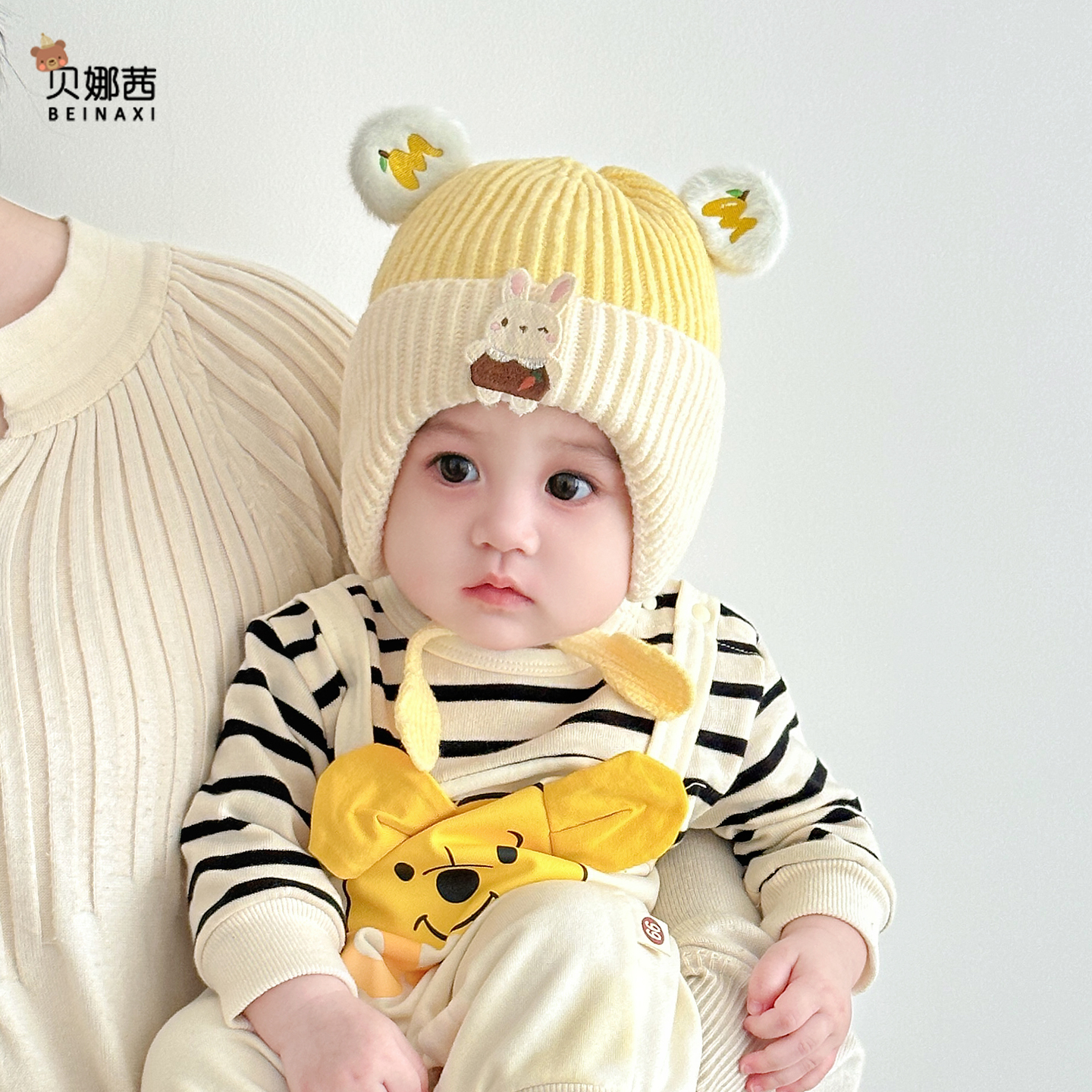 Beinaqian/贝娜茜婴儿帽子秋冬宝宝女可爱针织帽婴幼儿冬季护耳帽