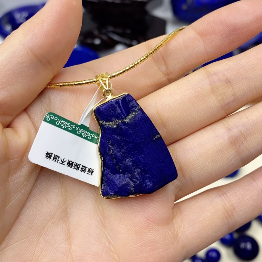 青金石颈饰银S925镀金镶嵌