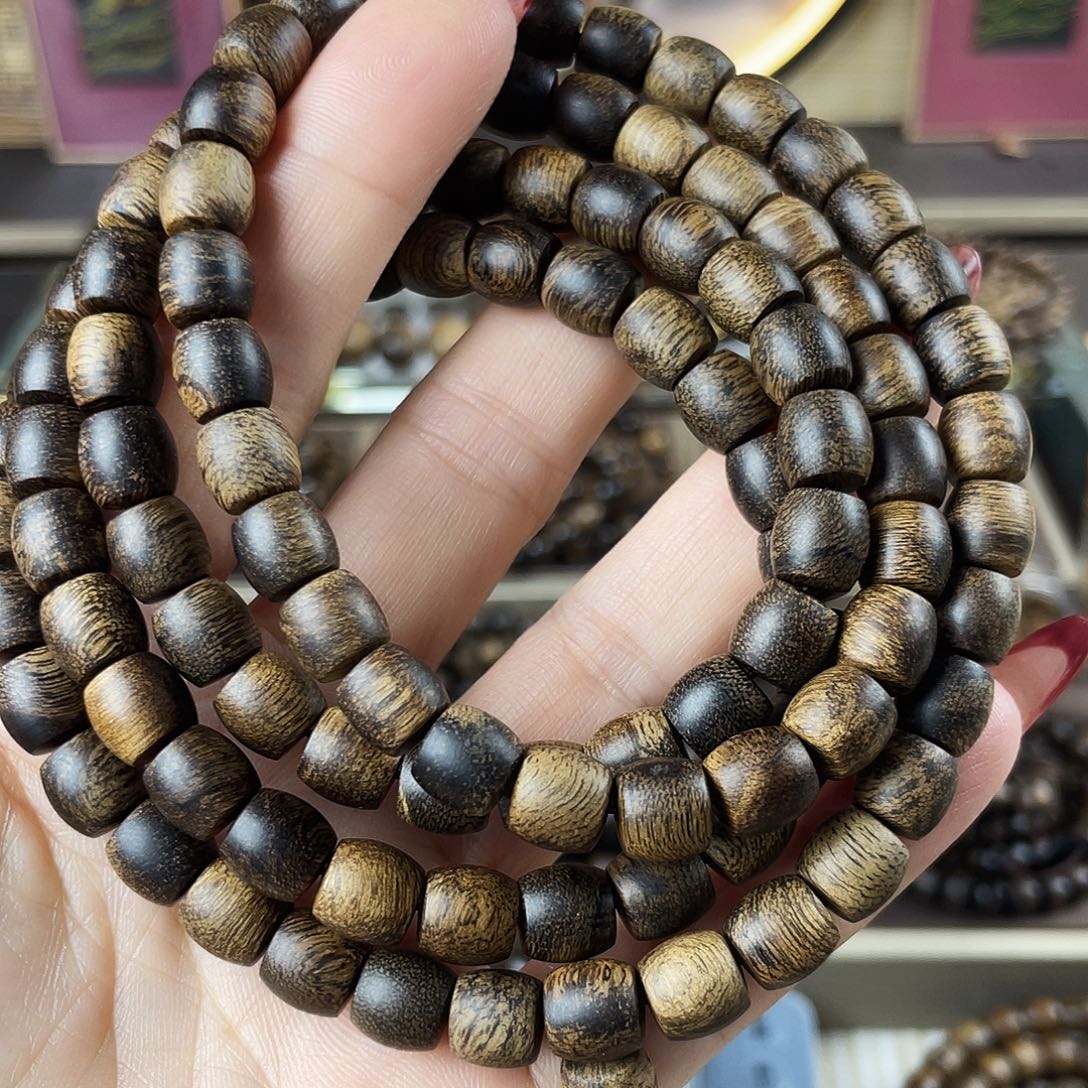 阳***缘沉香手串越南芽庄老白棋玉化老料瘤疤虎斑0.8×108