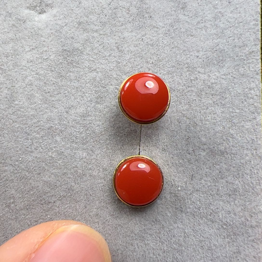 南红玛瑙耳钉18K金镶嵌