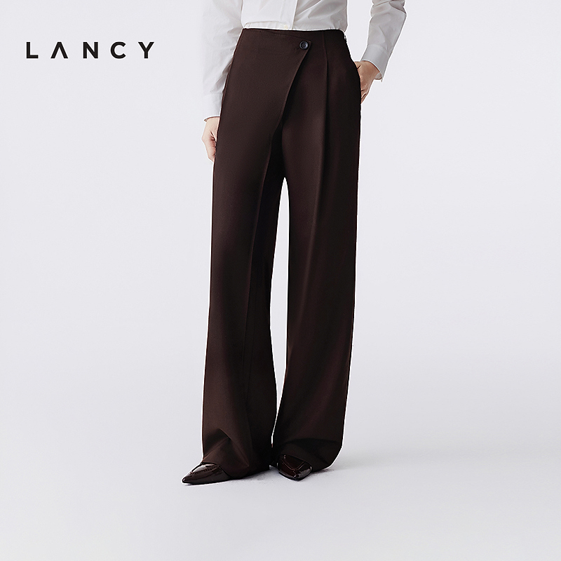 LANCY/朗姿2025冬新款高级感羊毛高腰阔腿西装裤女设计感通勤长裤