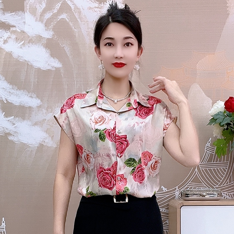 611粉色牡丹花时尚洋气衬衣气质百搭女士夏季小众设计感显瘦