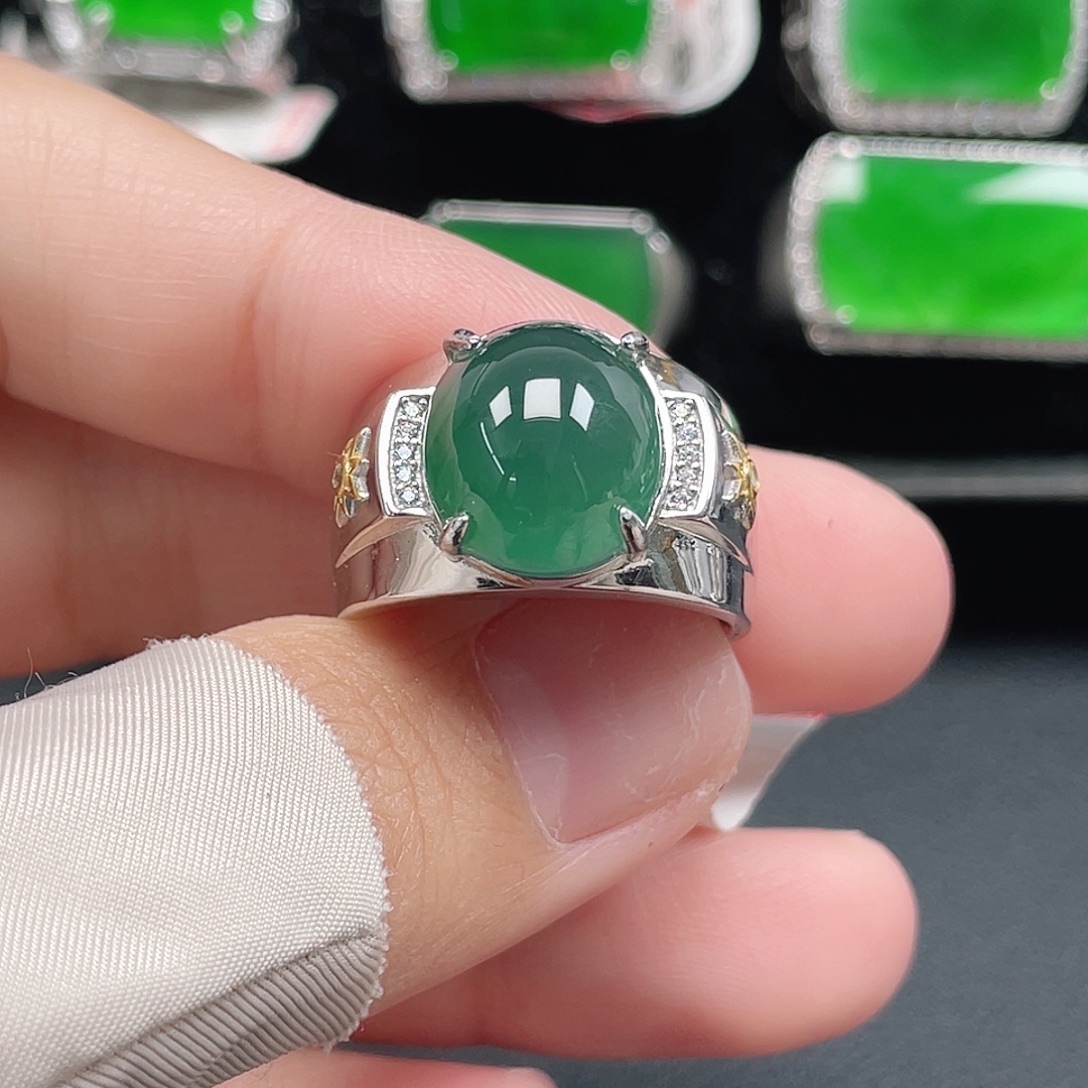 翡翠银S925镶嵌戒指天然A货翡翠没运费险3978