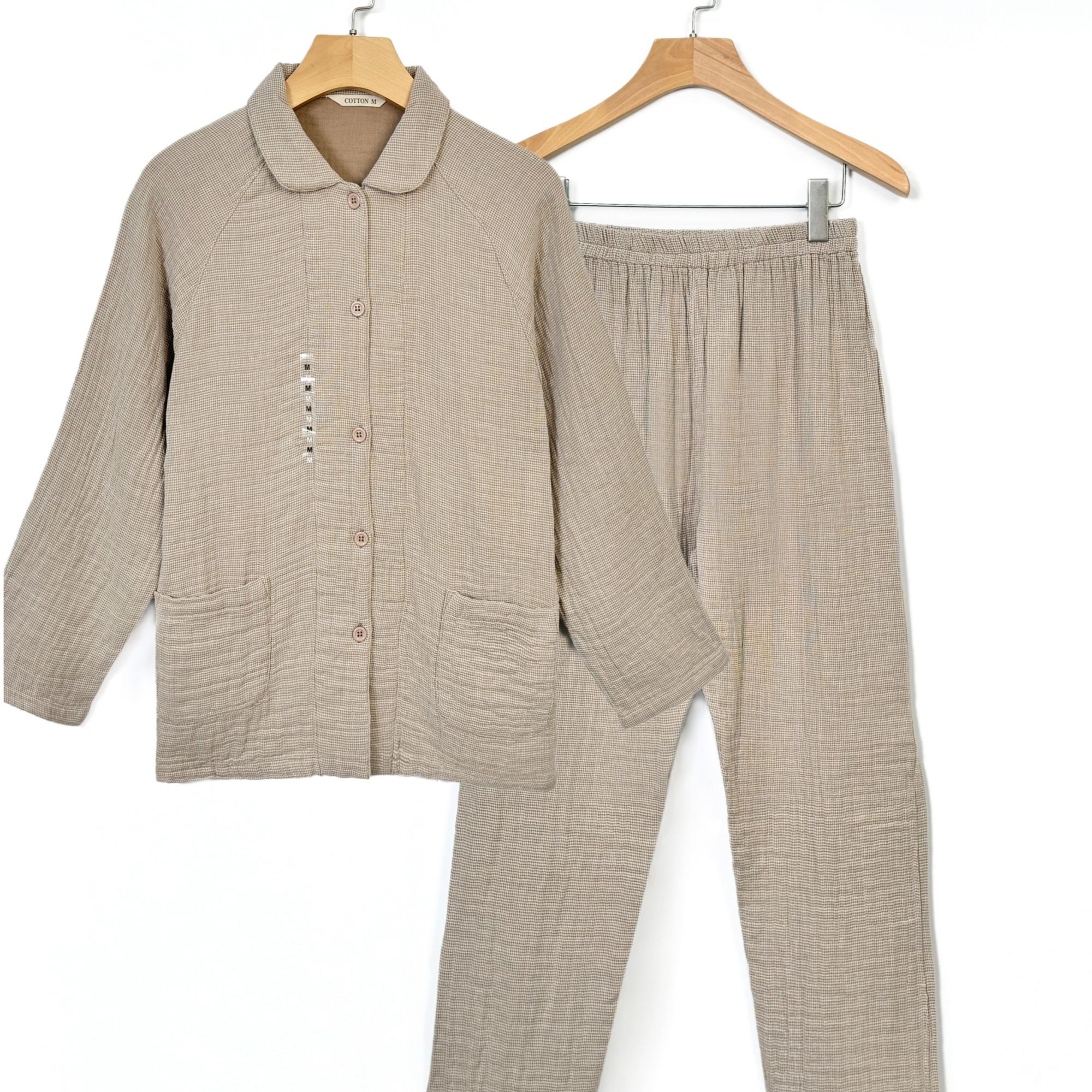 【2026款咖啡小格气囊四层纱】全棉纯棉爆款保暖秋冬长袖居家套装