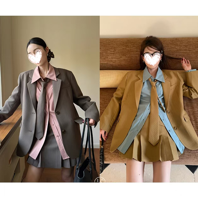 竖条纹提花西装外套女经典百搭休闲衬衫上衣春季新款百搭套装女