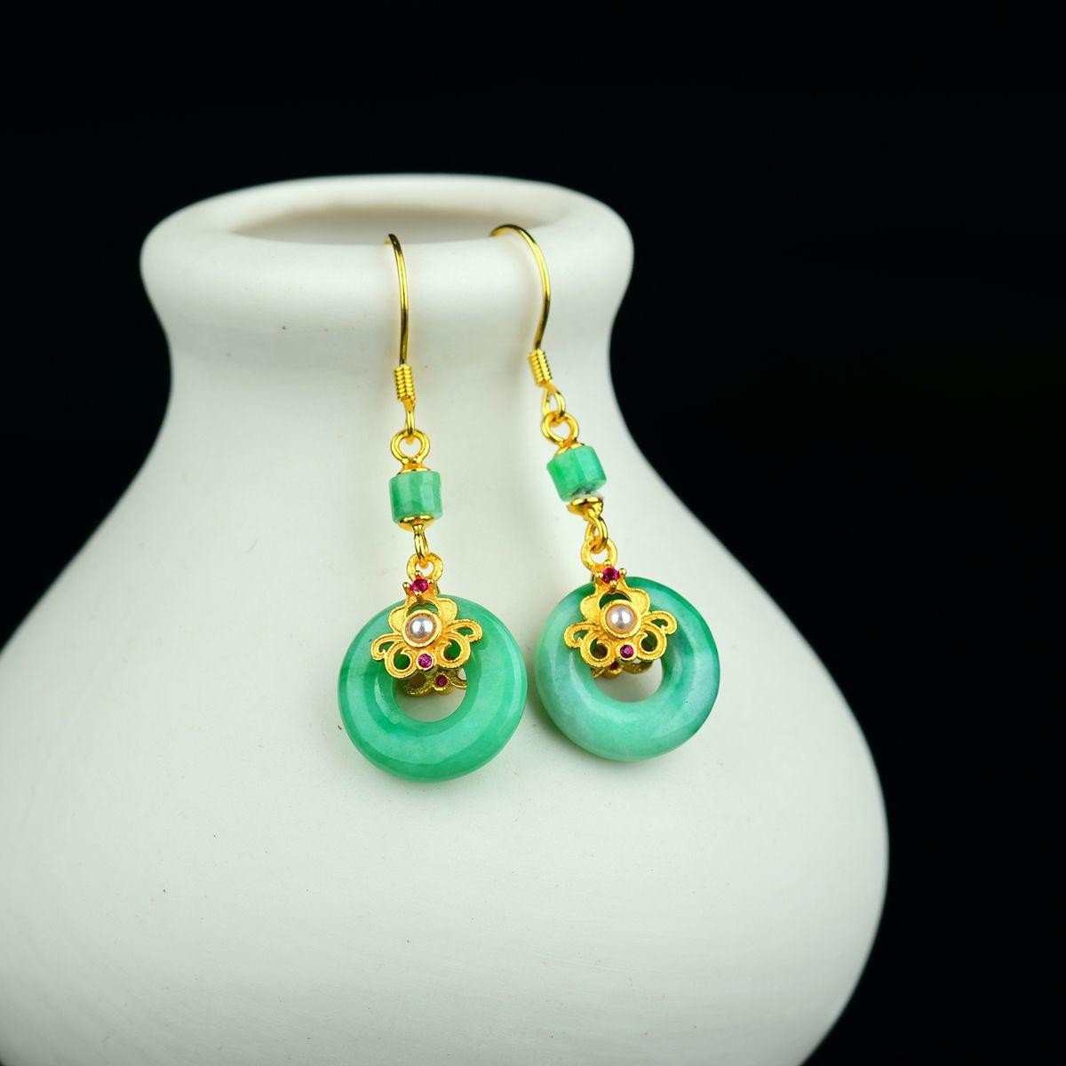 天然a货正阳绿翡翠耳坠款国潮银镶嵌百搭复古民族风女款