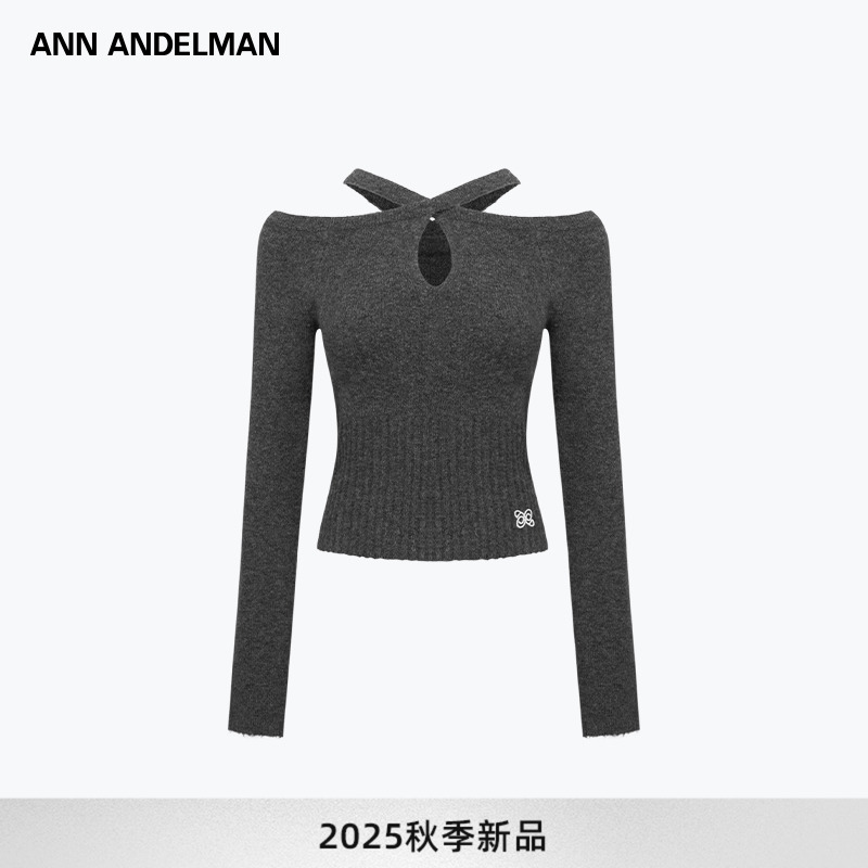 ANN ANDELMAN 25秋季新款穿搭一字肩交叉吊带设计感针织衫上衣女