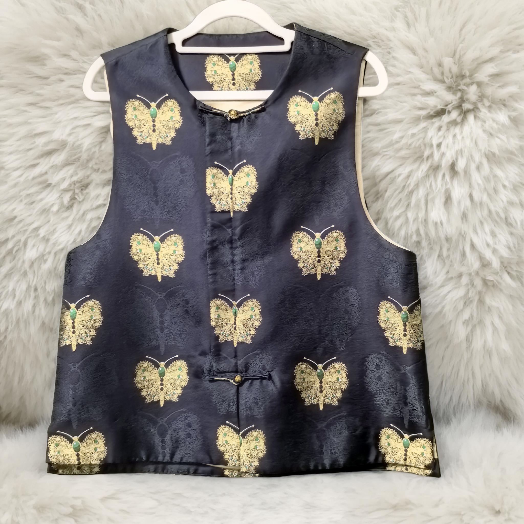 100%桑蚕丝宋锦双层新中式立领时尚宽松马甲