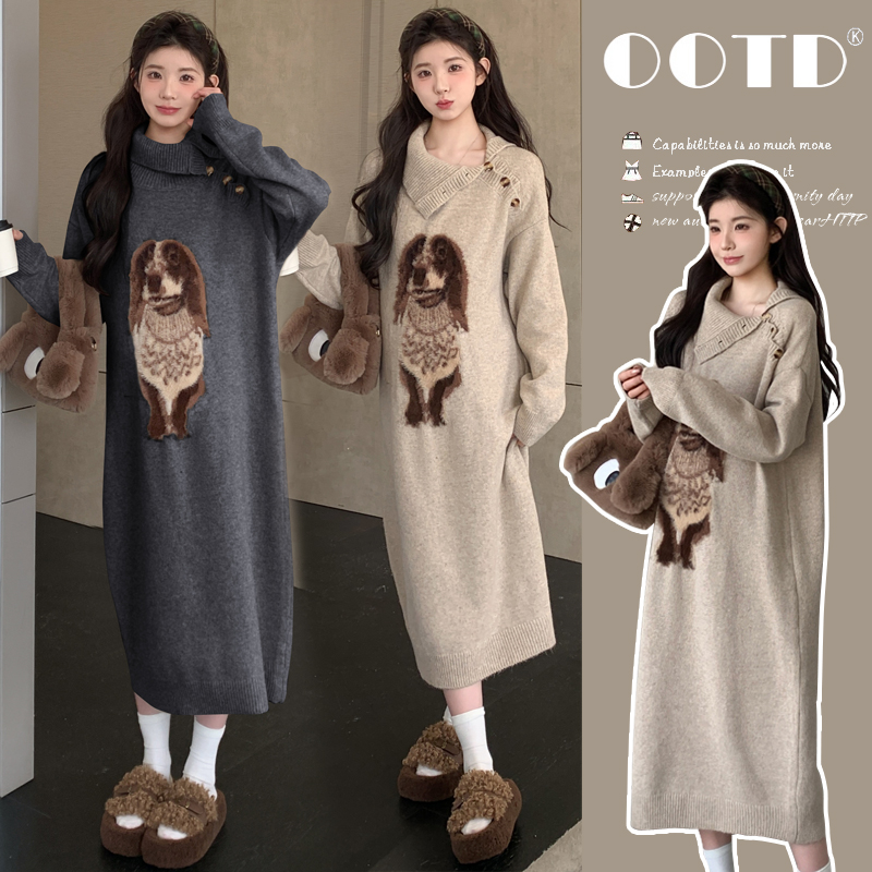 2025孕妇装时尚秋冬新款卡通套头加厚孕妇连衣裙