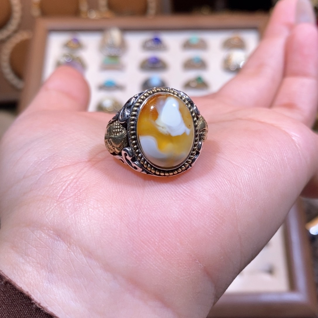 琥珀戒指银S925镶嵌喬**✨戒指