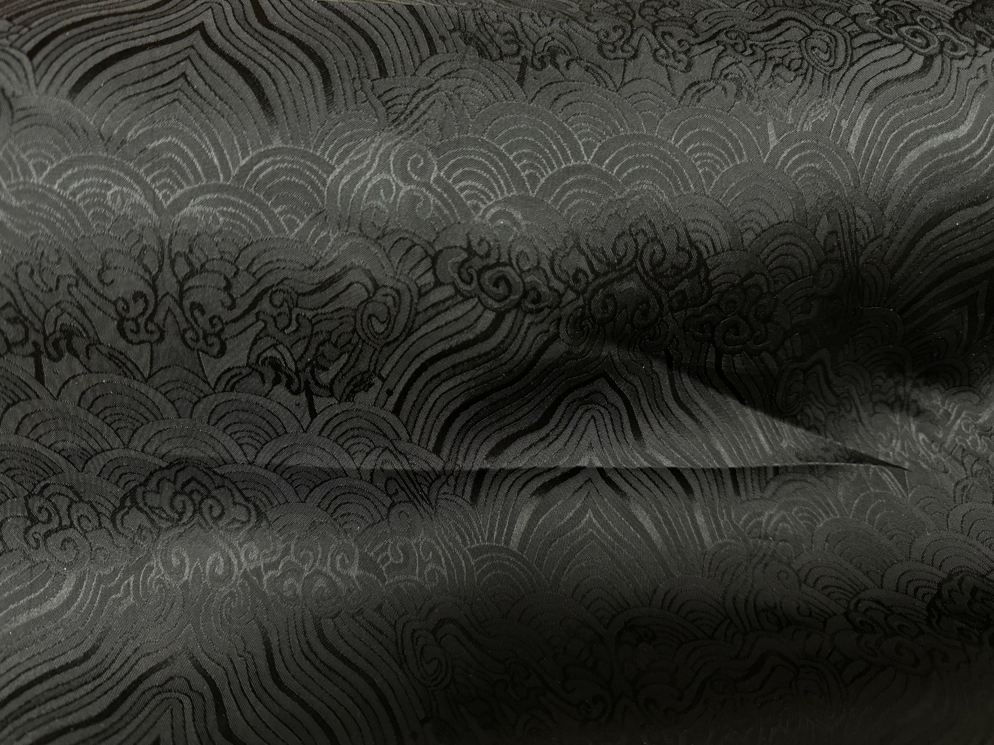 【金熙丝绸】真丝香云纱双面黑江崖海水纹四经绞萝