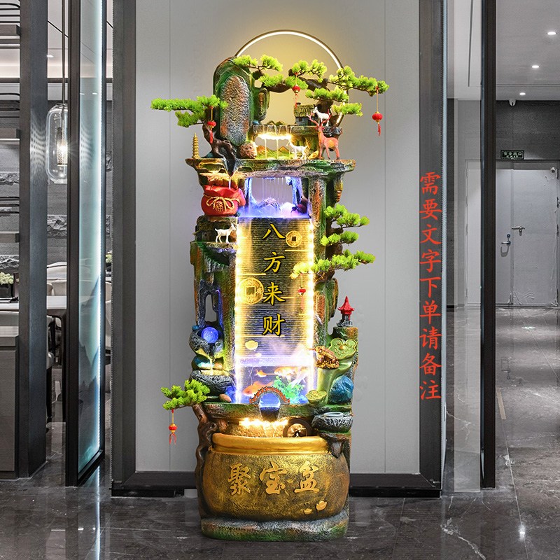 流水摆件客厅玄关鱼缸假山喷泉装饰招财风水轮高山循环水景观摆件