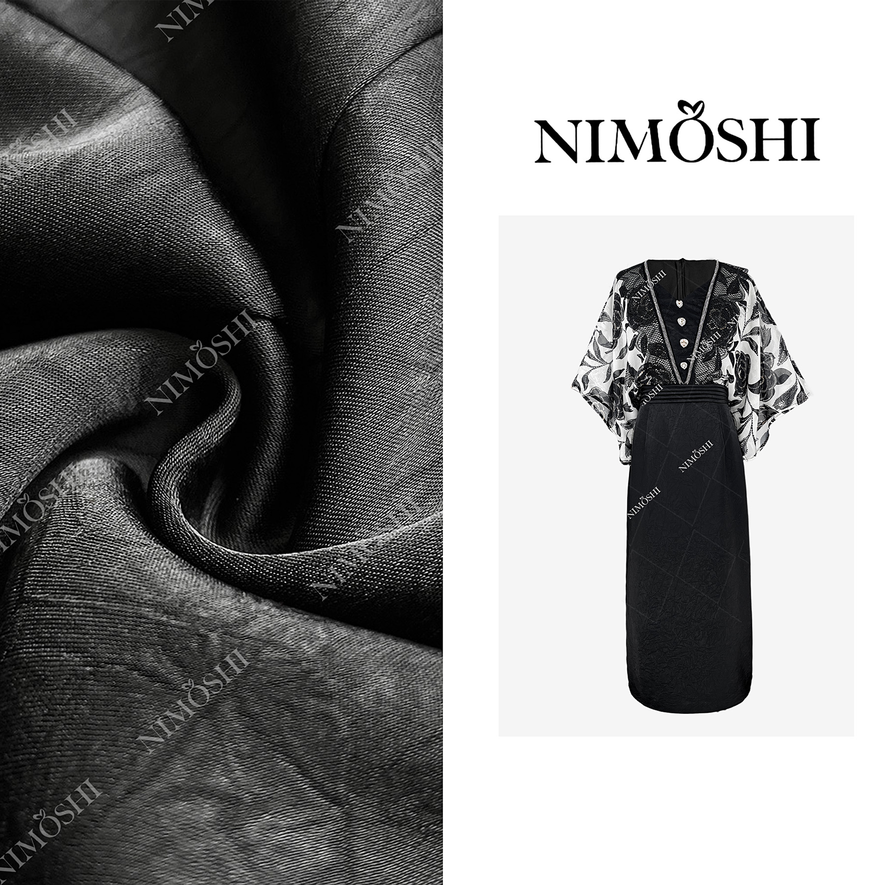 NIMOSHI【倩倩】夏季新款设计感拼接宽松印花高腰显瘦气质裙Q1993