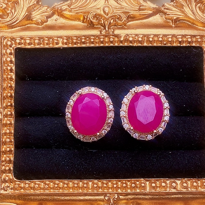 山***婆红宝石耳饰银S925镶嵌