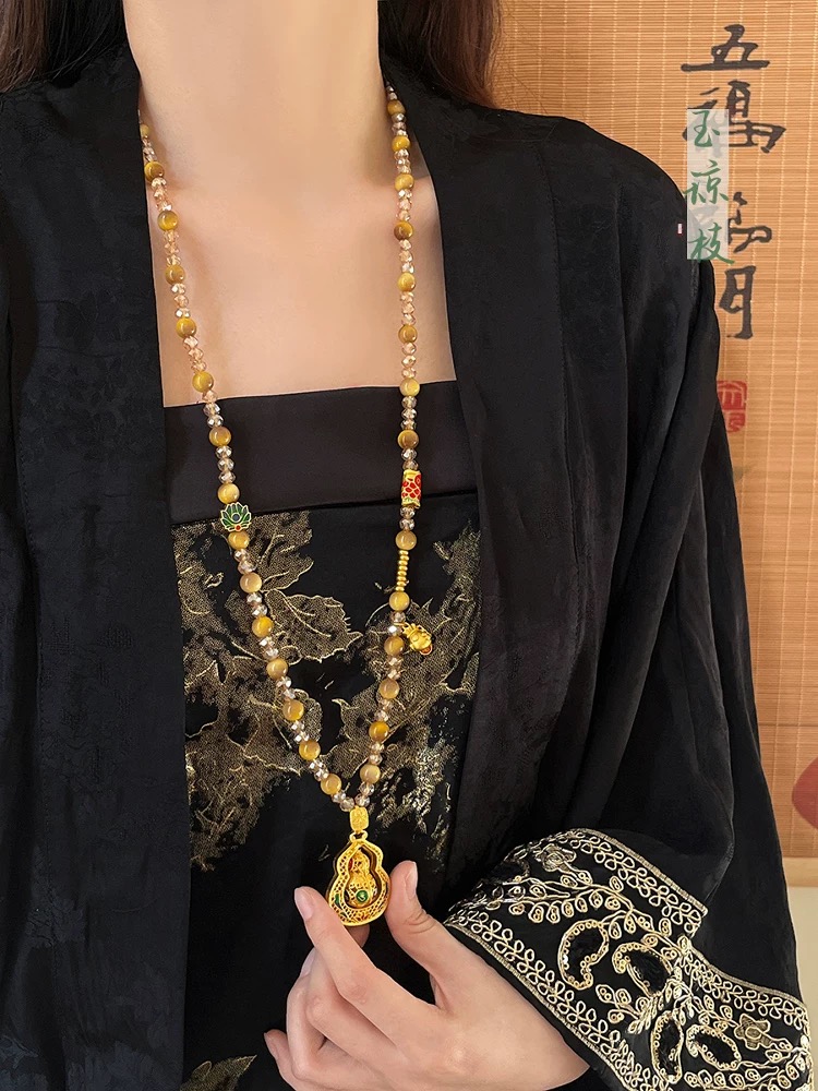 铜合金锆石项链 铜合金锆石项链女款新中式吊坠长款