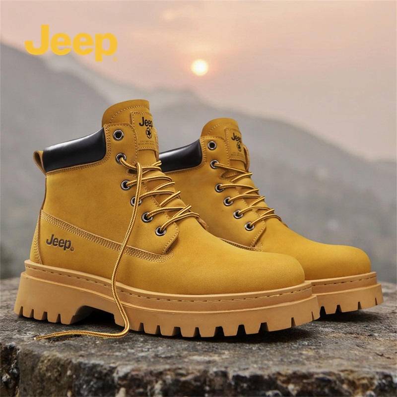 JEEP/吉普秋季马丁靴男鞋户外男士踢不烂真皮厚底马丁靴男大黄靴