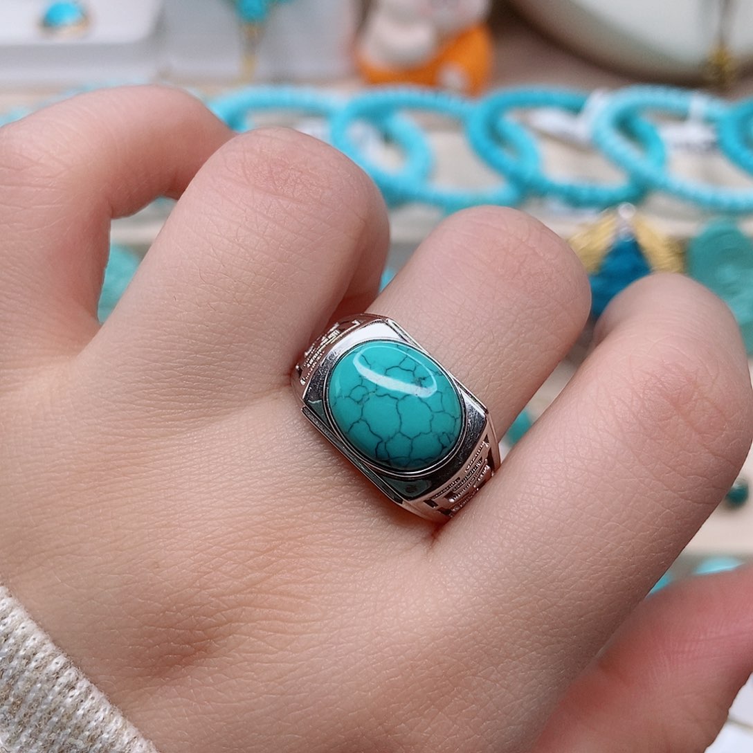 绿松石戒指银S925镶嵌