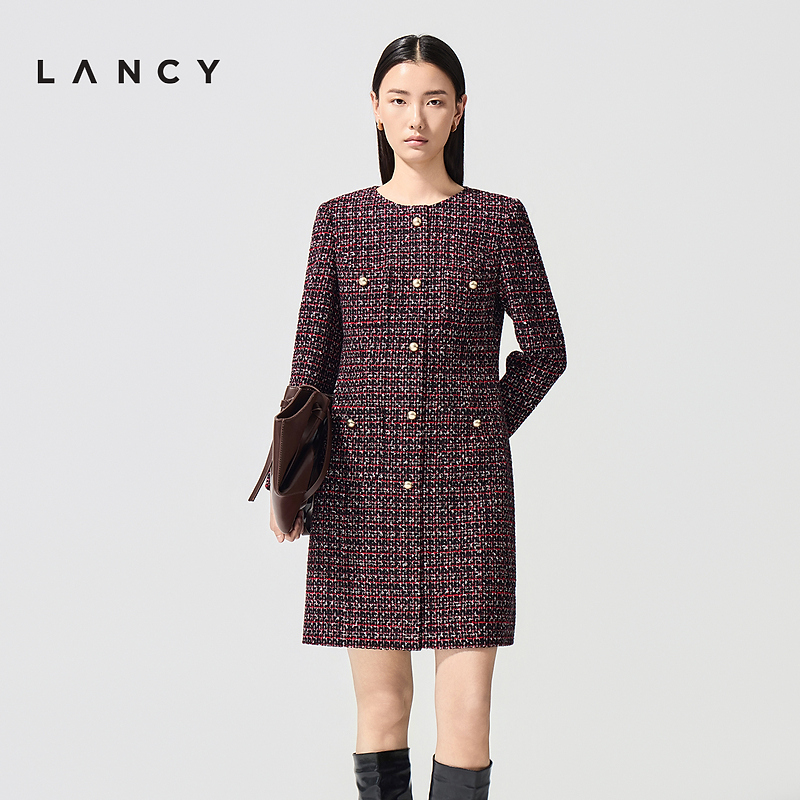 【马踏春风】LANCY/朗姿26春新款复古粗花呢新年收腰小香风连衣裙