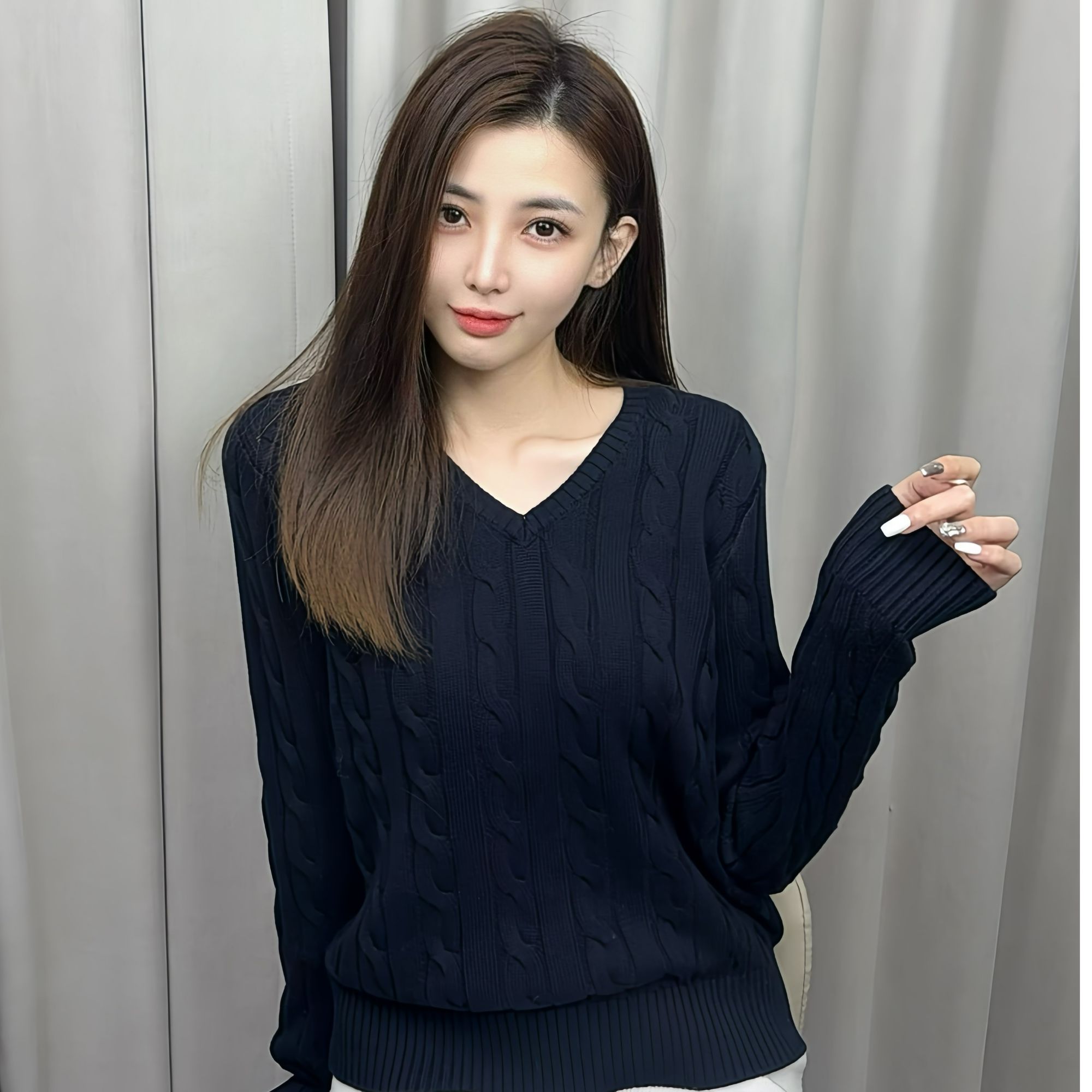 【TC】定染高定刺绣极简老钱绞花编织棉-V领-套头毛衣