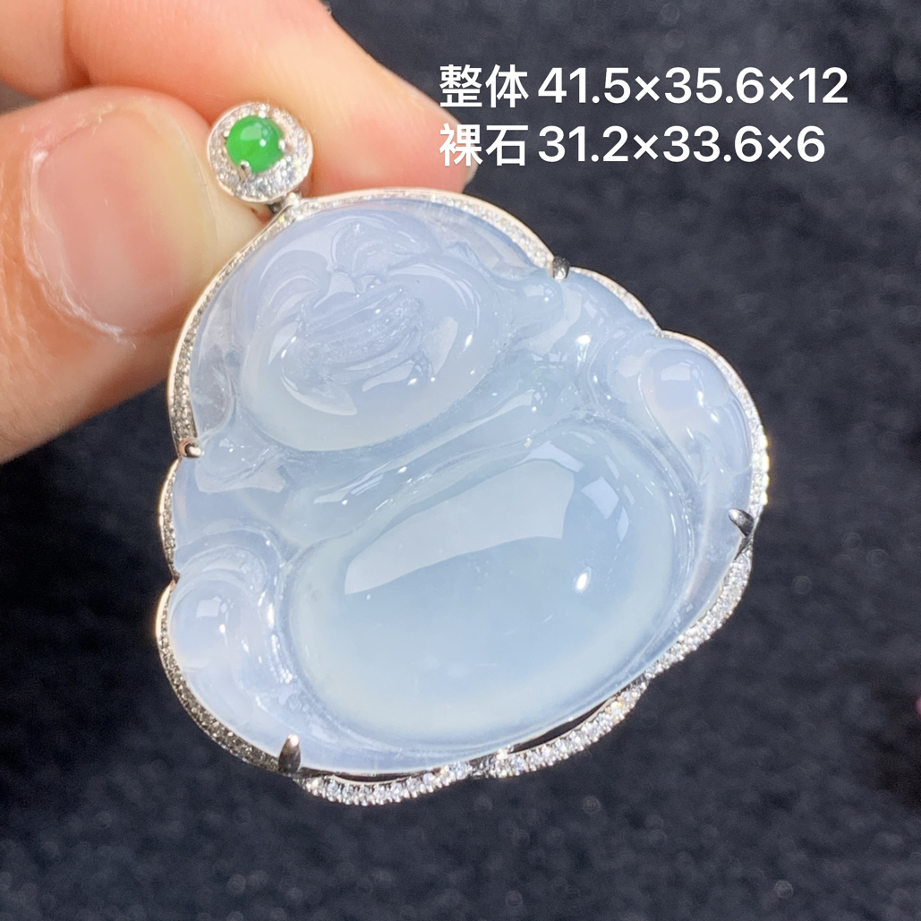 18k金镶嵌天然缅甸翡翠冰种佛公吊坠41.5×35.6×12/31.2×33.6×6