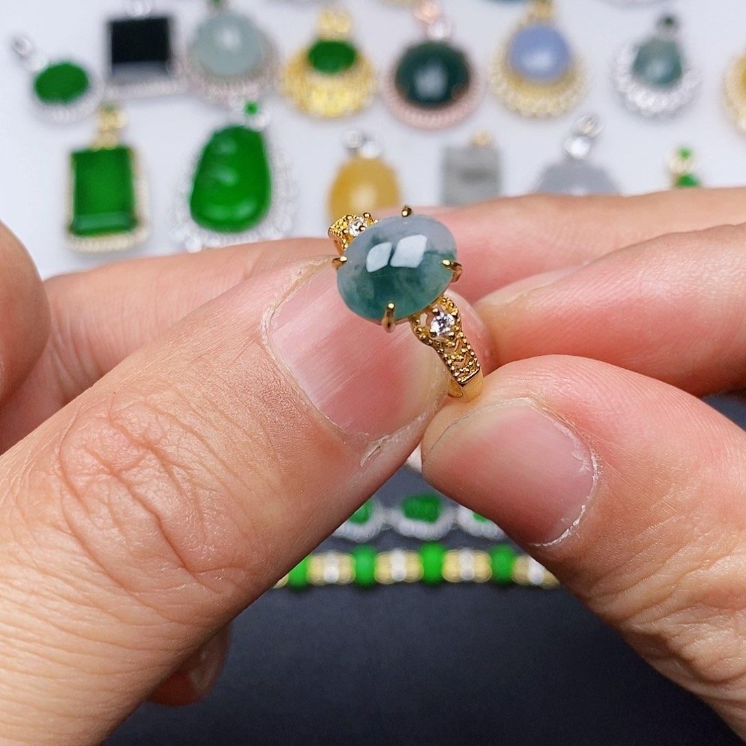 翡翠戒指银S925镶嵌戒指