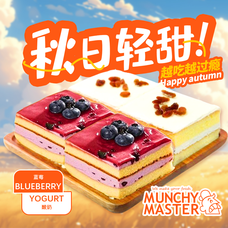 【明日达】动物奶油慕斯冰激凌蛋糕甜品蓝莓蛋糕+酸奶提子蛋糕双拼