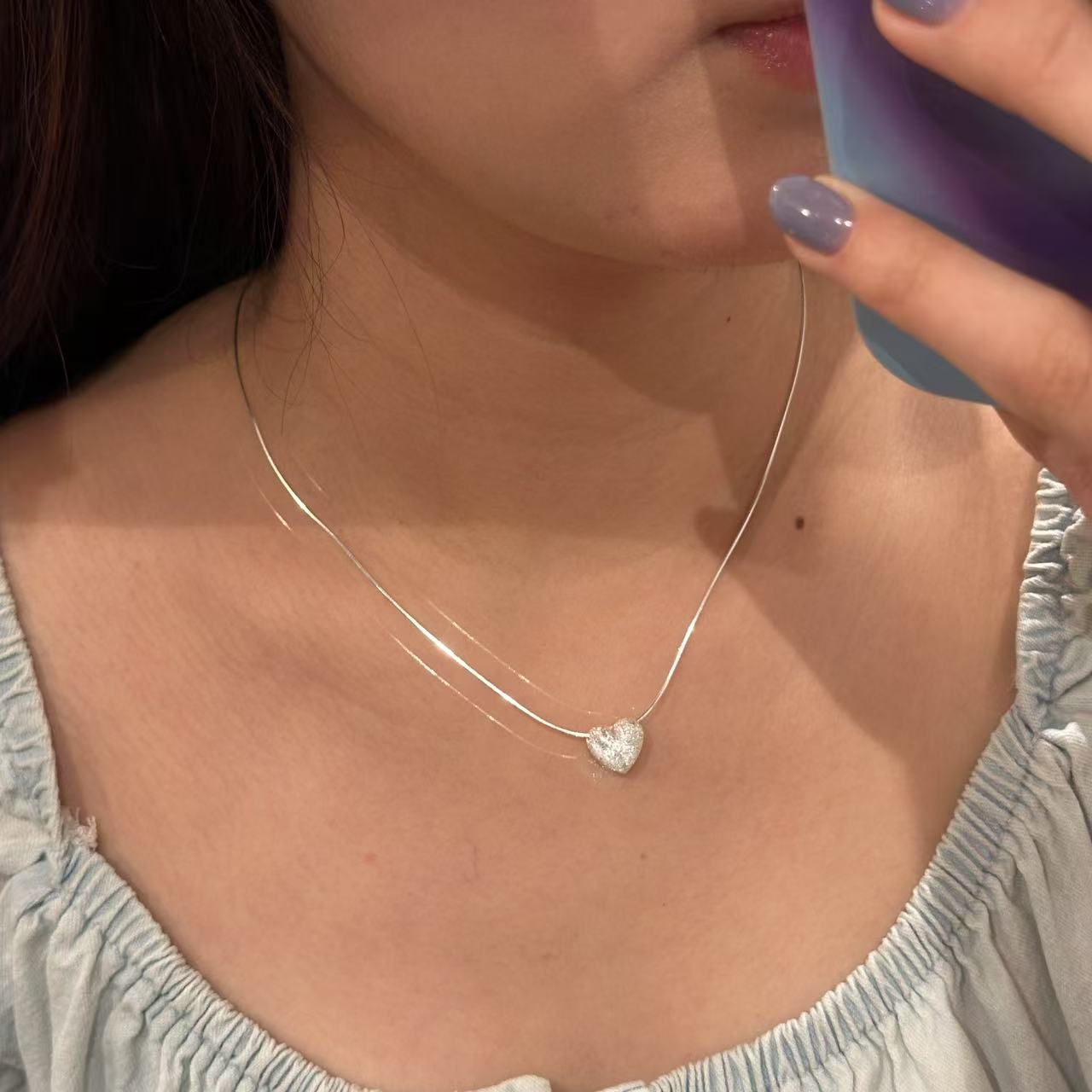 925银耳饰 0513A06 TJ韩国女装韩国直播代购925银爱心项链项链