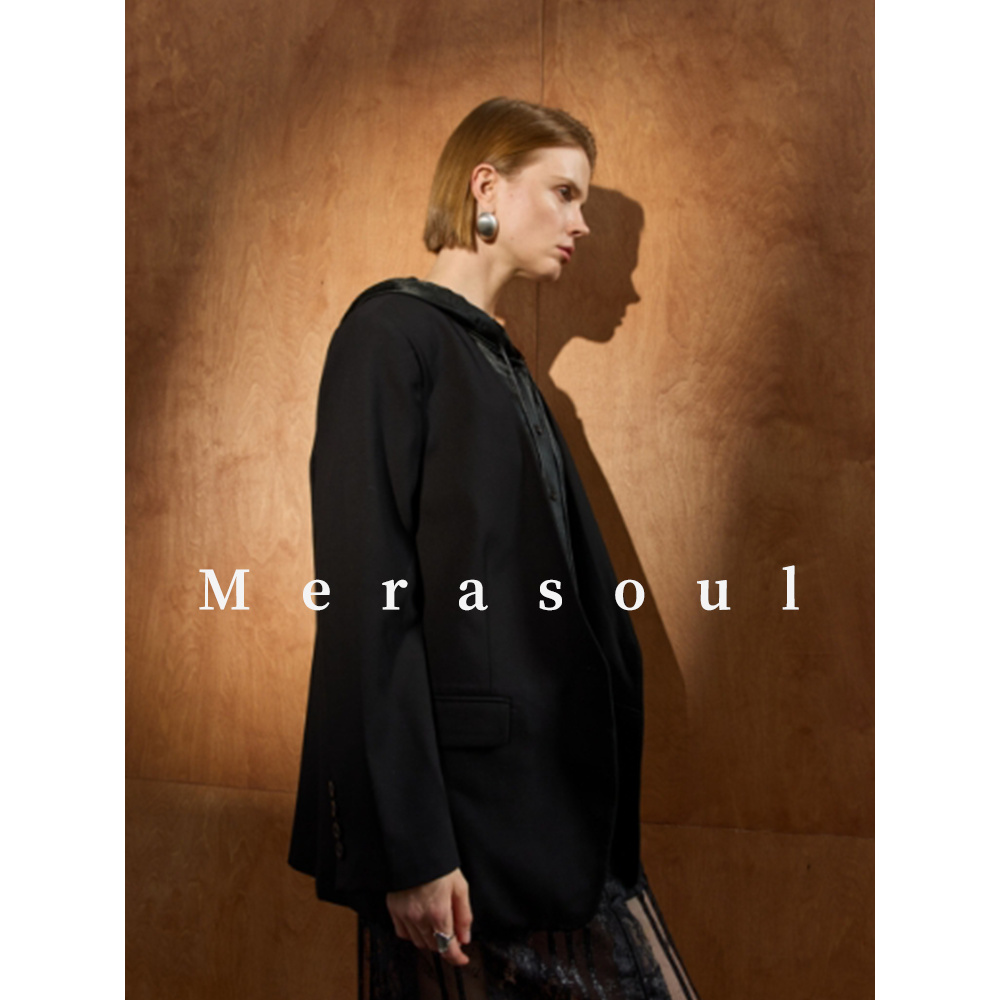 Mearsoul |初剪羊毛混纺_连帽羊毛外套帽衫拼接休闲西装半裙套装