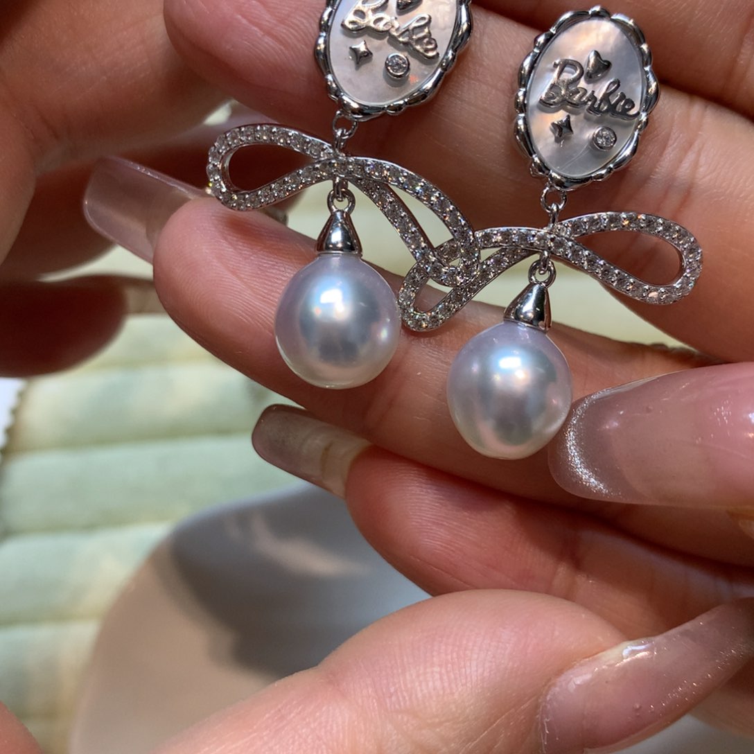 海水珍珠耳饰银S925镶嵌