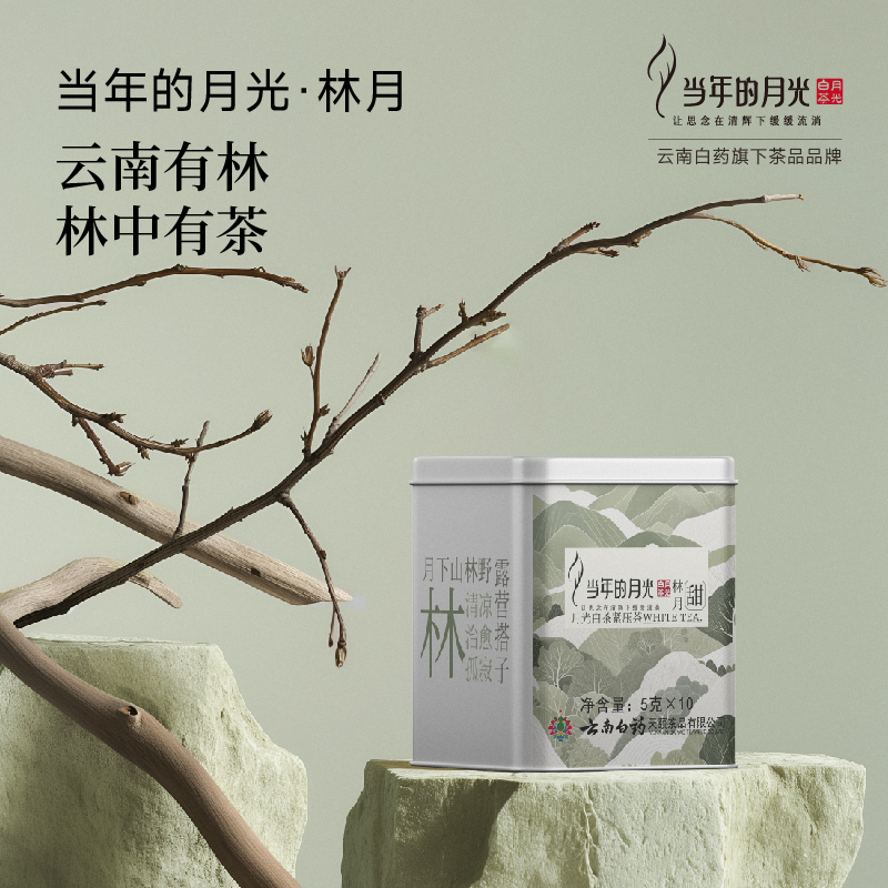 当年的月光林月(甜)云南月光白茶紧压茶大叶种自饮送礼50g铁盒装