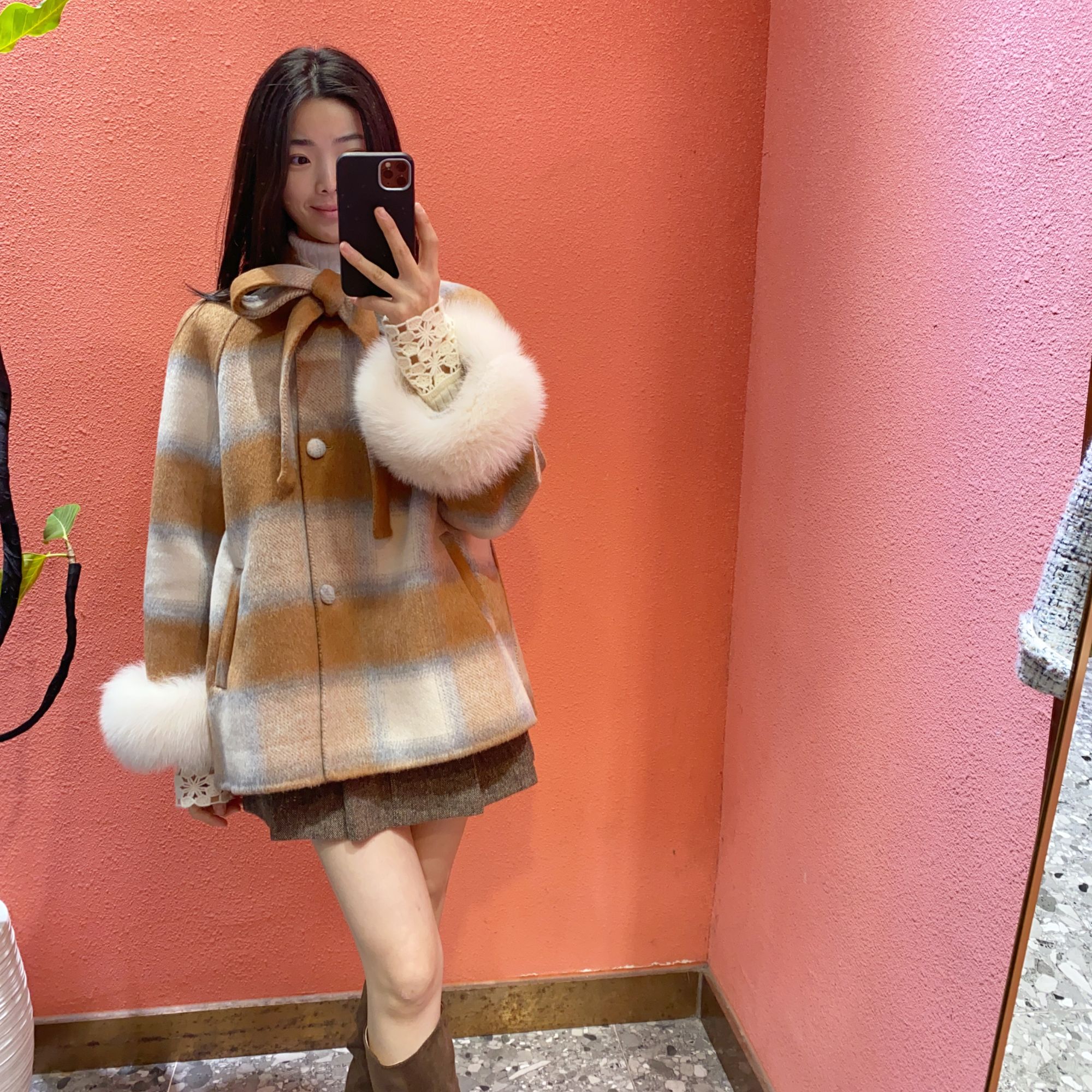 （默茗服装）焦糖布丁斗篷大衣