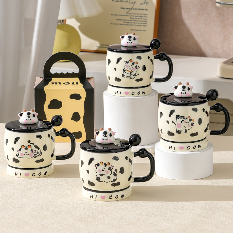 50ML以下可爱少女心奶牛马克杯带盖办公室水杯女生高颜值家用咖啡